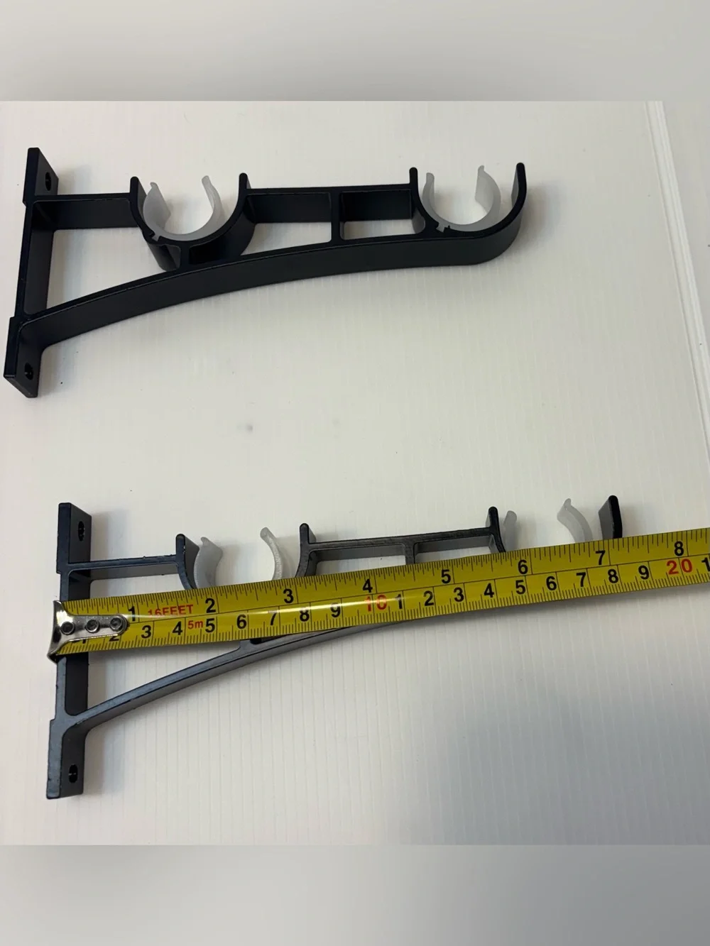 Black Double Rod Wall Bracket Set with White Clip Holders